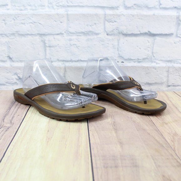 OluKai Kekai Brown Leather Thong Flip-Flops Sandals Size 8 - Picture 3 of 10